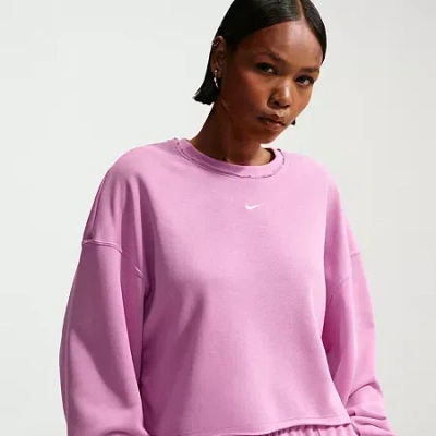 Nike Womens Crew Neck Long Sleeve Embroidered Sweatshirt In Pink