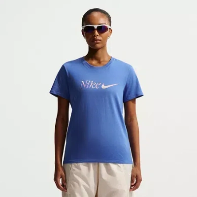 Nike Womens Crew Neck Short Sleeve Active T-shirt In Blue