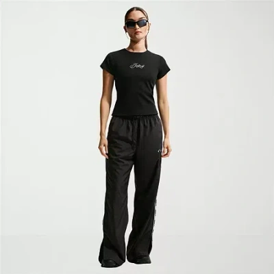 Nike Womens Crew Neck Short Sleeve Crop Top In Black