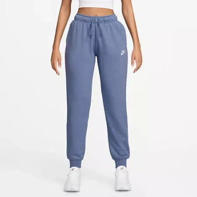 Nike Womens Drawstring Waist Cuffed Mid Rise Fleece Active Jogger Pant In Blue