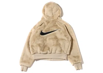 Pre-owned Nike Womens Essentials Faux Fur Jacket (us Sizing) In Rattan/black