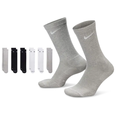 Nike Womens Everyday Elevated Crew Socks 6 Pack In Black/white/gray