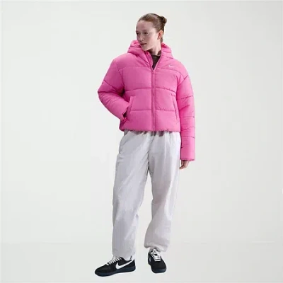 Nike Womens Hooded Water Resistant Heavyweight Puffer Jacket In Pink