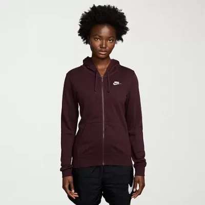 Nike Womens Long Sleeve Fleece Zipper Active Hoodie In Burgundy