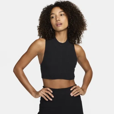 Nike Womens  Chill Knit Rib Crop Tank In Black/black
