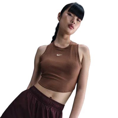 Nike Womens  Essential Rib Crop Tank In Brown