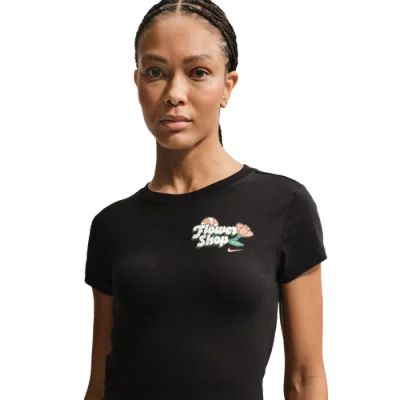 Nike Womens  Flower Shop Midcrop Tee In Black