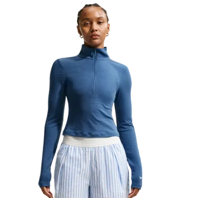Nike Womens  Nsw Chill Knit Rib Quarter Zip Ls Top In Blue