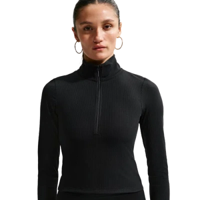 Nike Womens  Nsw Chill Knit Rib Quarter Zip Ls Top In Black