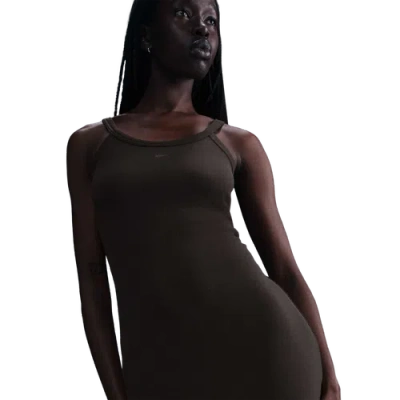 Nike Womens  Nsw Chill Knit Rib Tank Dress In Velvet Brown/velvet Brown