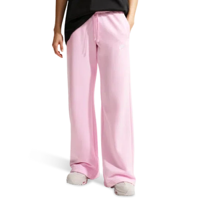 Nike Womens  Nsw Club Fleece Mid Rise Pant Wide In Pink