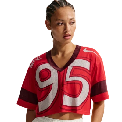 Nike Oversized Cropped Jersey Top In Red