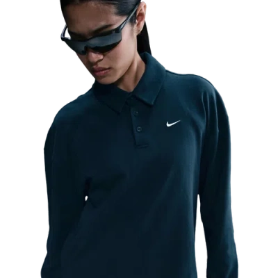 Nike Womens  Nsw Essential Oversize Long Sleeve Polo In Armory Navy/sail