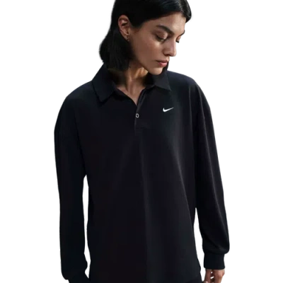 Nike Womens  Nsw Essential Oversize Long Sleeve Polo In Black/sail