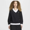 Nike Women's  Sportswear Essential Loose Uv Woven Long-sleeve V-neck Top In Black/white