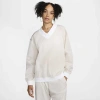 Nike Women's  Sportswear Essential Loose Uv Woven Long-sleeve V-neck Top In Lt Orewood Brown/white
