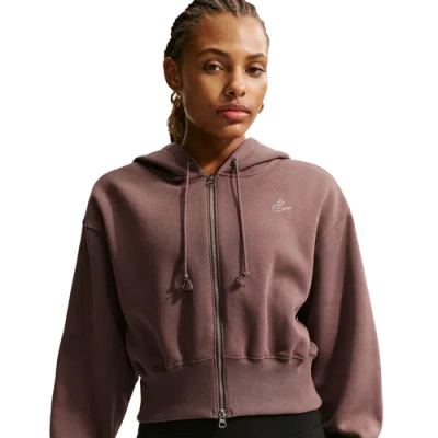 Nike Womens  Nsw Phoenix Fleece Bling Crop Full-zip Hoodie In Brown