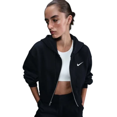 Nike Womens  Nsw Phoenix Fleece Loose Crop Fz Hoodie In Black