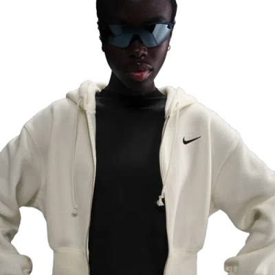 Nike Womens  Nsw Phoenix Fleece Loose Crop Fz Hoodie In Black/sail