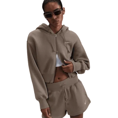Nike Womens  Nsw Phoenix Fleece Loose Crop Fz Hoodie In Mink Brown