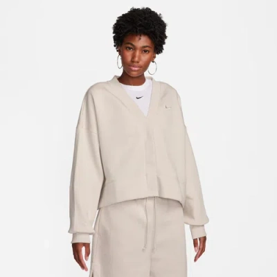 Nike Womens  Nsw Phoenix Fleece Oos Cardigan In Sail/light Orewood Brown
