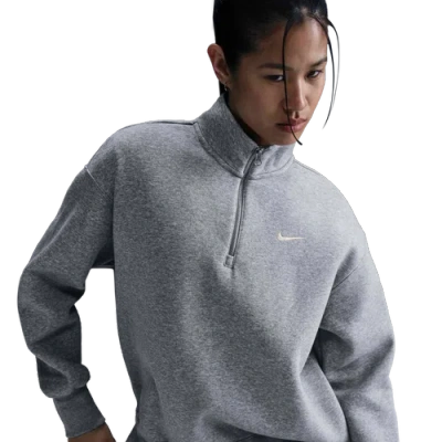 Nike Womens  Nsw Phoenix Fleece Oversized Long Quarter-zip In Dk Grey Heather/sail