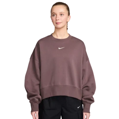 Nike Womens  Nsw Style Fleece Crew Oos In Brown