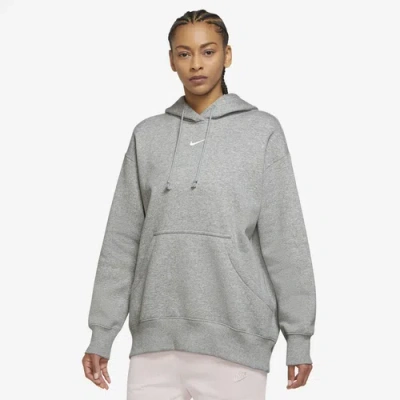 Nike Womens  Phoenix Fleece Os Pullover Hoodie In Dark Grey Heather/white