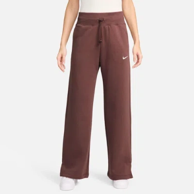 Nike Womens  Phoenix High Rise Wide Pants In Red Sepia/sail