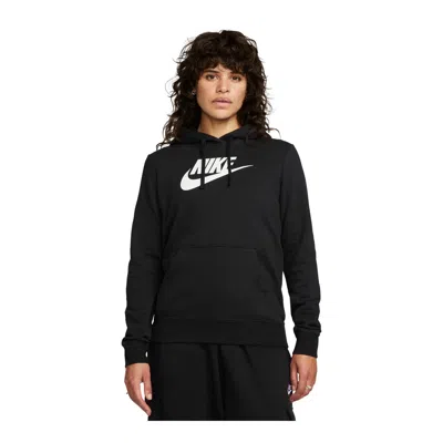 NIKE WOMENS NIKE SPORTSWEAR CLUB FLEECE LOGO PULLOVER HOODIE_BLACK/WHITE