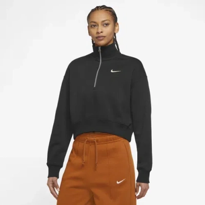 Nike Womens  Style Fleece Crop Quarter Zip In Black/white
