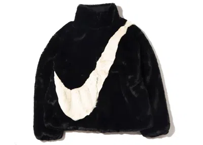 Pre-owned Nike Womens Oversized Swoosh Logo Jacket (asia Sizing) In Black Fossil