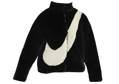 Pre-owned Nike Womens Oversized Swoosh Logo Jacket In Black/fossil
