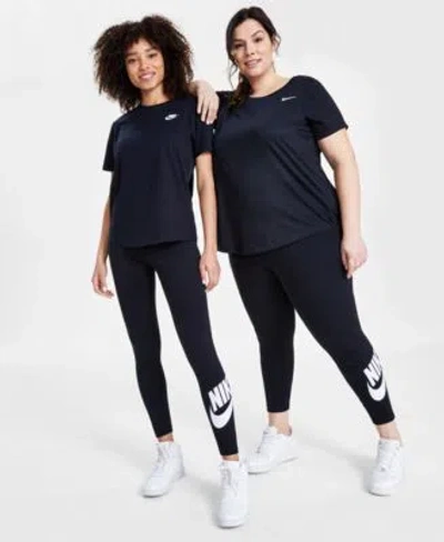Nike Womens Plus Size Active Dri Fit Womens Short Sleeve Logo T Shirt Sportswear Classics High Waisted Gr In White