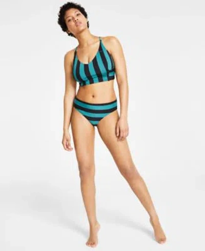 Nike Womens Statement Stripe V Neck Midkini Mid Rise Bottoms In Blue