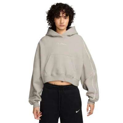 Nike Womens Studio Crop Fleece Scallop Hoodie In White/white/white