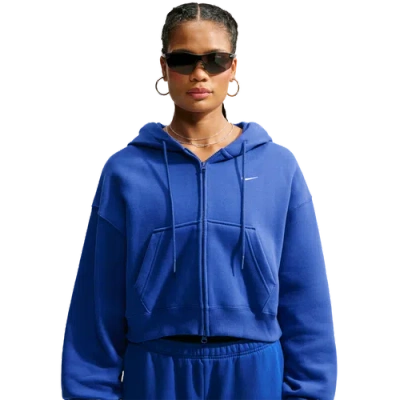 Nike Womens Studio Fleece Mid-os Crp Fz Hoodie In Blue