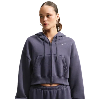 Nike Womens Studio Fleece Mid-os Crp Fz Hoodie In Gray
