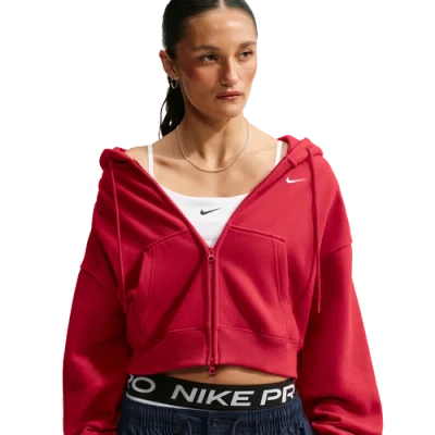Nike Womens Studio Fleece Mid-os Crp Fz Hoodie In Red