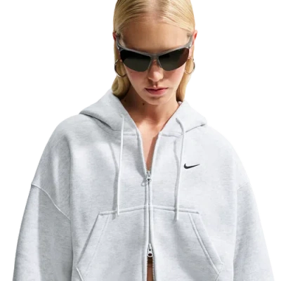 Nike Womens Studio Fleece Mid-os Crp Fz Hoodie In Gray