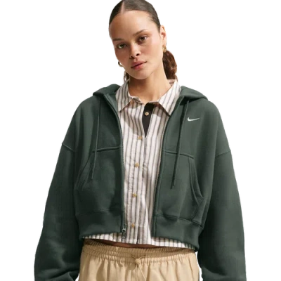 Nike Womens Studio Fleece Mid-os Crp Fz Hoodie In Green