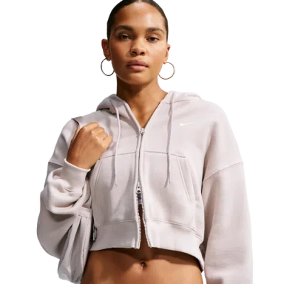 Nike Womens Studio Fleece Mid-os Crp Fz Hoodie In Neutral
