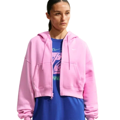 Nike Womens Studio Fleece Mid-os Crp Fz Hoodie In Pink