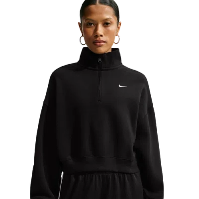 Nike Womens Studio Fleece Midweight Os Crop Quarter Zip In Black