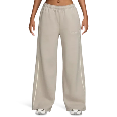 Nike Womens Studio Fleece Scallop Wide Leg Pants In Neutral