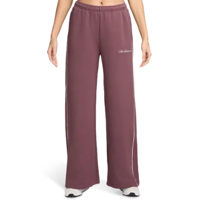 Nike Womens Studio Fleece Scallop Wide Leg Pants In Pink