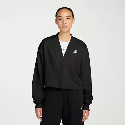 Nike Womens Y Neck Long Sleeve Cardigan In Black