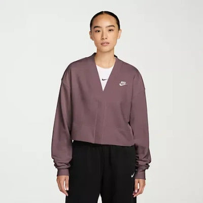 Nike Womens Y Neck Long Sleeve Cardigan In Brown