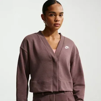 Nike Womens Y Neck Long Sleeve Cardigan In Brown