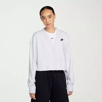 Nike Womens Y Neck Long Sleeve Cardigan In Gray